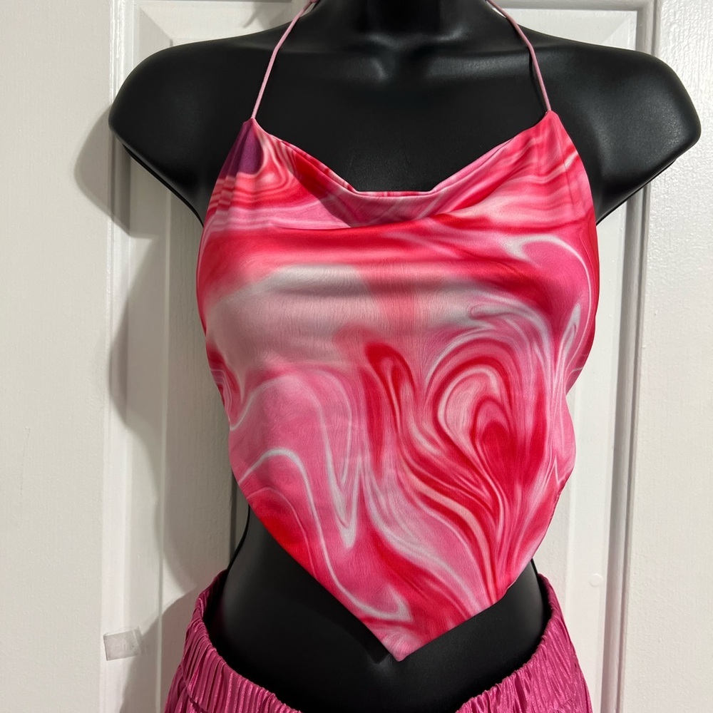 Vibrant Pink Swirl Halter Top